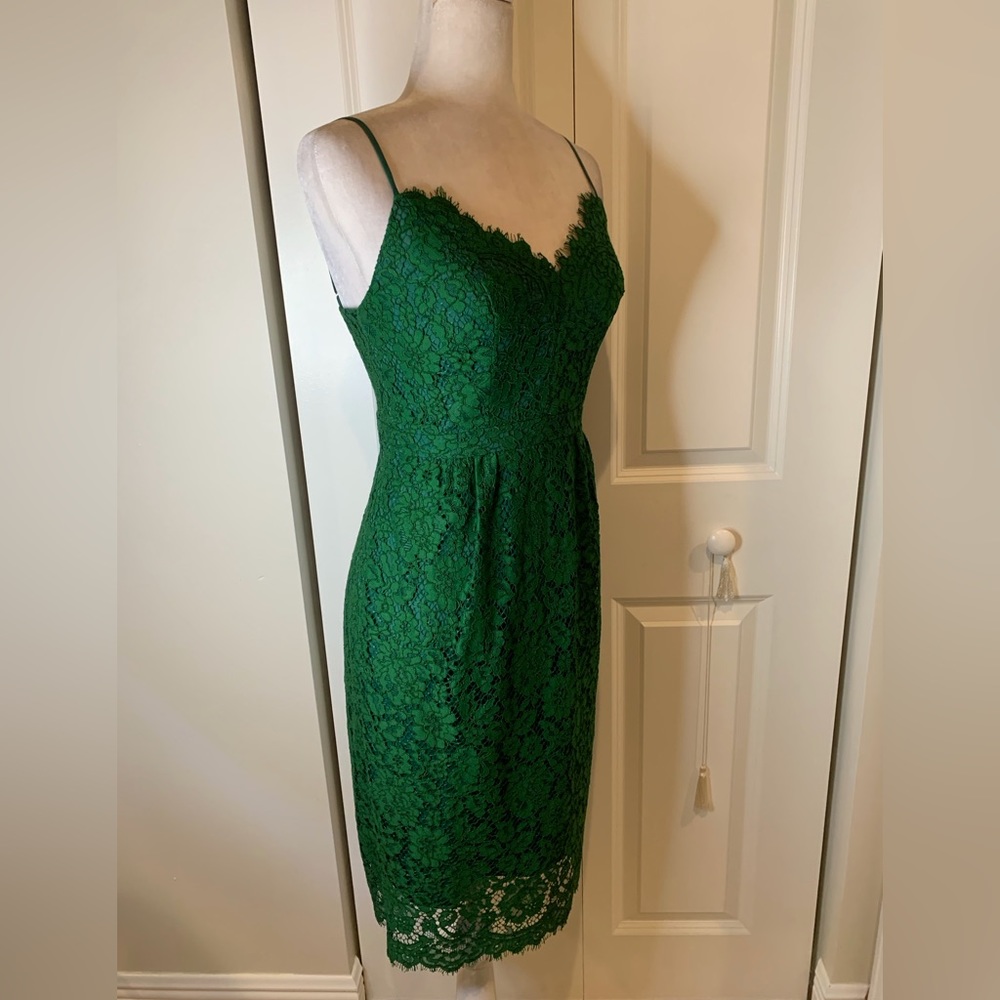 J. Crew Emerald Green Lace Midi Dress 👗 - Picture 6 of 8